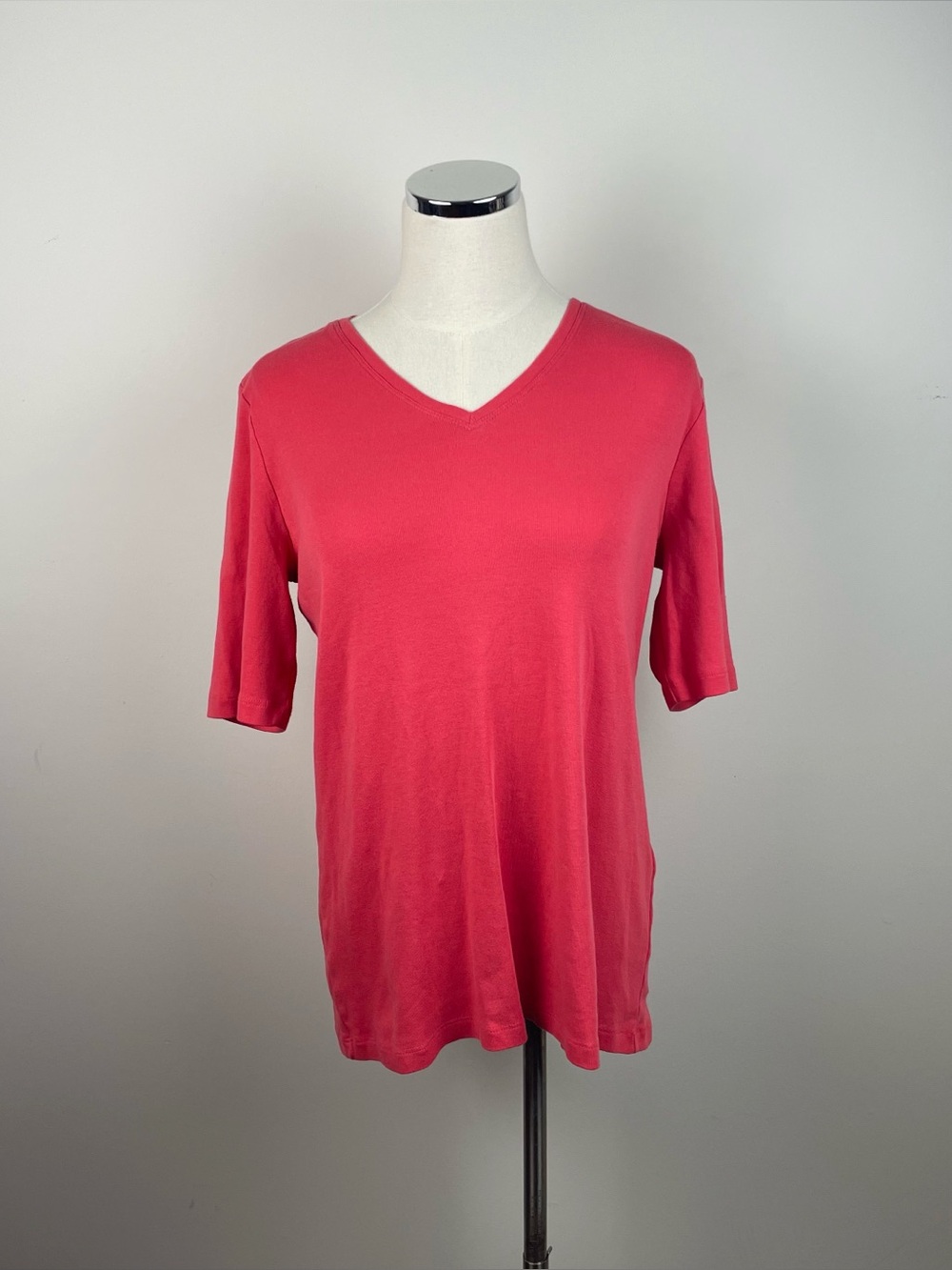 Chico's Solid Red Coral Short Sleeve Tee Shirt Cotton Women Large Casual